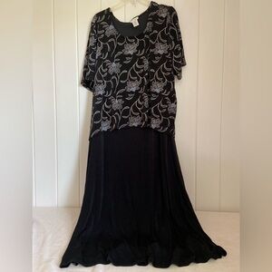 Vintage CJ Elliot woman 20W plus size Dress Black Floral Dress 90s slinky midi